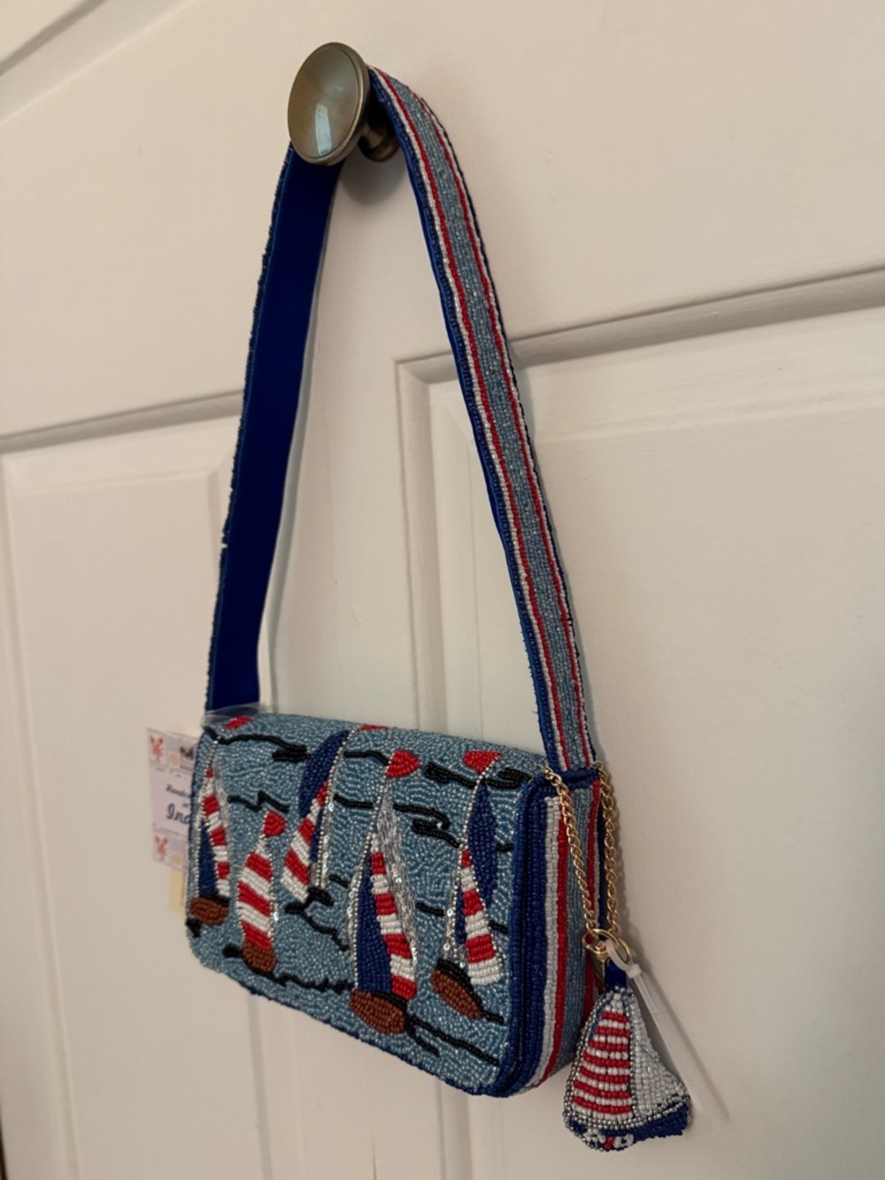 New Release India Beaded Bag Sailboats with Sailboat Bag Charm - Picture 5 of 11